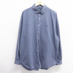 XL★古着 ラルフローレン Ralph Lauren 長袖 ブランド シャツ メンズ 90年代 90s BLAIRE ワンポイントロゴ 大きいサイズ ロング丈 コットン ボタンダウン 紺他 ネイビー チェック 25mar13 中古 トップス