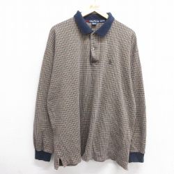 XL★古着 ノーティカ NAUTICA 長袖 ブランド ポロ シャツ メンズ 90年代 90s ワンポイントロゴ コットン ベージュ他 カーキ 25mar13 中古 トップス