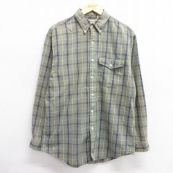 L★古着 エルエルビーン LLBEAN 長袖 ブランド シャツ メンズ 90年代 90s コットン ボタンダウン 緑他 グリーン チェック 25mar13 中古 トップス