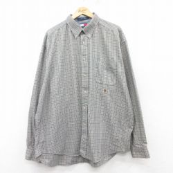 【50%OFF】XL★古着 トミーヒルフィガー TOMMY HILFIGER 長袖 ブランド シャツ メンズ 90年代 90s ワンポイントロゴ 大きいサイズ コットン ボタンダウン グレー他 チェック 25mar14 中古 トップス