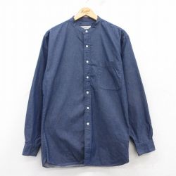 M★古着 エディーバウアー 長袖 ブランド シャツ メンズ コットン ノーカラー 紺 ネイビー 25mar14 中古 トップス