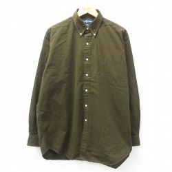 XL★古着 ラルフローレン Ralph Lauren 長袖 ブランド シャツ メンズ 90年代 90s BLAKE ワンポイントロゴ 大きいサイズ ロング丈 コットン ボタンダウン 緑系 グリーン 25mar14 中古 トップス
