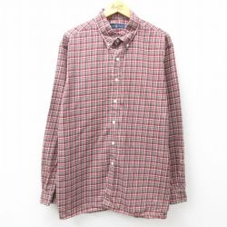 【20%OFF】XL★古着 ラルフローレン Ralph Lauren 長袖 ブランド シャツ メンズ 大きいサイズ ロング丈 コットン ボタンダウン エンジ他 チェック 25mar14 中古 トップス