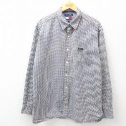 【50%OFF】XL★古着 トミーヒルフィガー TOMMY HILFIGER トミージーンズ 長袖 ブランド シャツ メンズ コットン 紺他 ネイビー チェック 25mar14 中古 トップス
