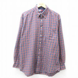 XL★古着 トミーヒルフィガー TOMMY HILFIGER 長袖 ブランド シャツ メンズ 90年代 90s ワンポイントロゴ コットン ボタンダウン 紺他 ネイビー チェック 25mar14 中古 トップス