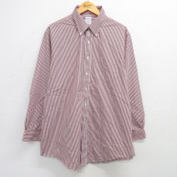 XL★古着 ブルックスブラザーズ BROOKS BROTHERS 長袖 ブランド シャツ メンズ ロング丈 コットン ボタンダウン 白他 ホワイト ストライプ 25mar15 中古 トップス