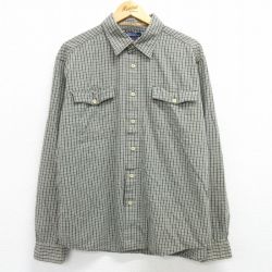 XL★古着 トミーヒルフィガー TOMMY HILFIGER トミージーンズ 長袖 ブランド シャツ メンズ コットン 緑他 グリーン チェック 25mar15 中古 トップス