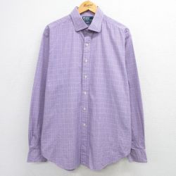 【50%OFF】XL★古着 ラルフローレン Ralph Lauren 長袖 ブランド シャツ メンズ 90年代 90s REGENT 大きいサイズ ロング丈 コットン ボタンダウン 薄紫他 パープル チェック 25mar15 中古 トップス