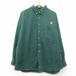 【50%OFF】XL★古着 ランズエンド 長袖 ブランド シャツ メンズ 00年代 00s 手 大きいサイズ ロング丈 コットン ボタンダウン 緑 グリーン 25mar15 中古 トップス