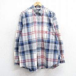 XL★古着 ノーティカ NAUTICA 長袖 ブランド シャツ メンズ 90年代 90s ワンポイントロゴ ロング丈 コットン ボタンダウン USA製 白他 ホワイト チェック 25mar15 中古 トップス