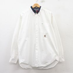 XL★古着 トミーヒルフィガー TOMMY HILFIGER 長袖 ブランド シャツ メンズ 90年代 90s ワンポイントロゴ ロング丈 コットン ボタンダウン 白 ホワイト 25mar17 中古 トップス