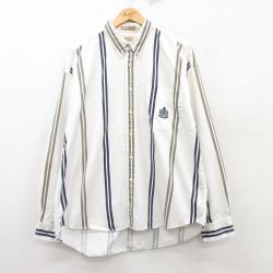 ゲス 長袖シャツ ワンポイントロゴ ホワイトストライプ XL | 古着
