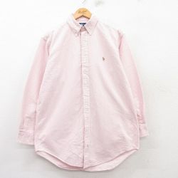XL★古着 ラルフローレン Ralph Lauren 長袖 ブランド シャツ メンズ 90年代 90s ワンポイントロゴ YARMOUTH オックスフォード コットン ボタンダウン ピンク他 ストライプ 25mar17 中古 トップス