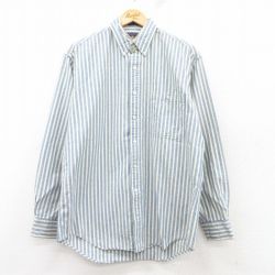 L★古着 ラルフローレン Ralph Lauren チャップス 長袖 ブランド シャツ メンズ 80年代 80s USA製 薄紺他 ネイビー ストライプ 【spe】 25mar17 中古 トップス