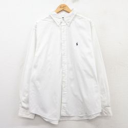 XL★古着 ラルフローレン Ralph Lauren 長袖 ブランド シャツ メンズ ワンポイントロゴ 大きいサイズ ボタンダウン 白 ホワイト 25mar17 中古 トップス
