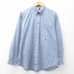 XL★古着 トミーヒルフィガー TOMMY HILFIGER 長袖 ブランド シャツ メンズ 90年代 90s ワンポイントロゴ コットン ボタンダウン 紺他 ネイビー チェック 25mar17 中古 トップス
