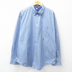XL★古着 トミーヒルフィガー TOMMY HILFIGER 長袖 ブランド シャツ メンズ 90年代 90s 紺他 ネイビー ストライプ 25mar17 中古 トップス