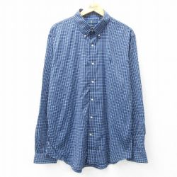 XL★古着 ラルフローレン Ralph Lauren 長袖 ブランド シャツ メンズ ワンポイントロゴ 大きいサイズ ボタンダウン 紺他 ネイビー チェック 25mar18 中古 トップス