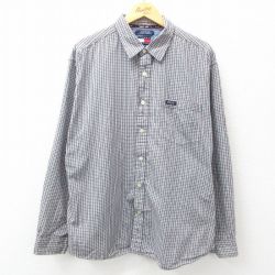 XL★古着 トミーヒルフィガー TOMMY HILFIGER 長袖 ブランド シャツ メンズ 90年代 90s ワンポイントロゴ 大きいサイズ コットン 紺他 ネイビー チェック 25mar18 中古 トップス
