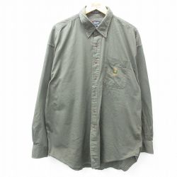 XL★古着 ラルフローレン Ralph Lauren チャップス 長袖 ブランド シャツ メンズ 90年代 90s ワンポイントロゴ 大きいサイズ コットン ボタンダウン 濃緑 グリーン 25mar18 中古 トップス