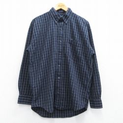 L★古着 ラルフローレン Ralph Lauren チャップス 長袖 ブランド シャツ メンズ 90年代 90s ワンポイントロゴ コットン ボタンダウン 紺他 ネイビー チェック 25mar19 中古 トップス