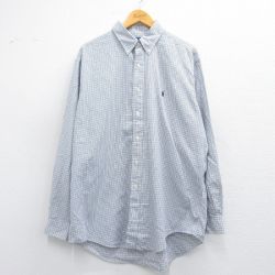 XL★古着 ラルフローレン Ralph Lauren 長袖 ブランド シャツ メンズ 90年代 90s YARMOUTH ワンポイントロゴ 大きいサイズ ロング丈 コットン ボタンダウン 白他 ホワイト チェック 25mar19 中古 トップス