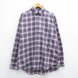 【50%OFF】XL★古着 トミーヒルフィガー TOMMY HILFIGER 長袖 ブランド シャツ メンズ ワンポイントロゴ ロング丈 コットン ボタンダウン 紺他 ネイビー チェック 25mar19 中古 トップス