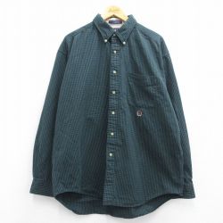 XL★古着 トミーヒルフィガー TOMMY HILFIGER 長袖 ブランド シャツ メンズ 90年代 90s ワンポイントロゴ 大きいサイズ コットン ボタンダウン 緑他 グリーン チェック 25mar19 中古 トップス