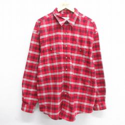 XL★古着 エディーバウアー 長袖 ブランド シャツ メンズ 00年代 00s 大きいサイズ ロング丈 コットン 赤他 レッド チェック 25mar19 中古 トップス
