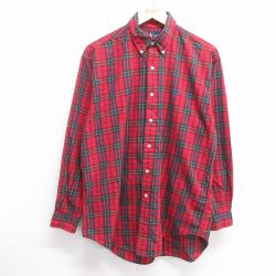 L★古着 ラルフローレン Ralph Lauren 長袖 ブランド シャツ メンズ 90年代 90s BLAKE ワンポイントロゴ ロング丈 コットン ボタンダウン 赤他 レッド チェック 25mar19 中古 トップス