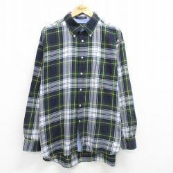 XL★古着 トミーヒルフィガー TOMMY HILFIGER 長袖 ブランド シャツ メンズ ワンポイントロゴ 大きいサイズ コットン ボタンダウン 緑他 グリーン チェック 25mar19 中古 トップス