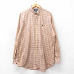 XL★古着 ラルフローレン Ralph Lauren 長袖 ブランド シャツ メンズ 90年代 90s BLAKE ワンポイントロゴ 大きいサイズ ロング丈 コットン ボタンダウン ベージュ他 カーキ チェック 25mar19 中古 トップス