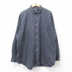 XL★古着 ラルフローレン Ralph Lauren ポロゴルフ 長袖 ブランド シャツ メンズ 90年代 90s TILDEN　ワンポイントロゴ 大きいサイズ ロング丈 コットン ボタンダウン 紺他 ネイビー チェック 25mar19 中古 トップス