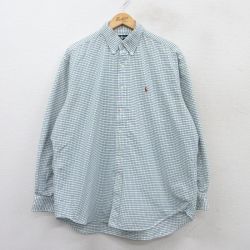 XL★古着 ラルフローレン Ralph Lauren 長袖 ブランド シャツ メンズ 90年代 90s BLAKE ワンポイントロゴ 大きいサイズ コットン ボタンダウン 白他 ホワイト チェック 25mar19 中古 トップス