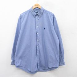 【20%OFF】XL★古着 ラルフローレン Ralph Lauren 長袖 ブランド シャツ メンズ 90年代 90s YARMOUTH ワンポイントロゴ 大きいサイズ コットン ボタンダウン 紺他 ネイビー チェック 25mar19 中古 トップス