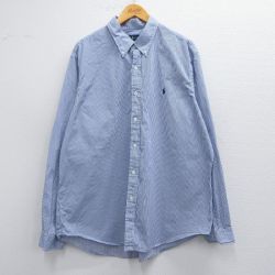 XL★古着 ラルフローレン Ralph Lauren 長袖 ブランド シャツ メンズ ワンポイントロゴ 大きいサイズ コットン ボタンダウン 青他 ブルー ストライプ 25mar21 中古 トップス