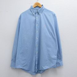 XL★古着 ラルフローレン Ralph Lauren 長袖 ブランド シャツ メンズ 90年代 90s YARMOUTH ワンポイントロゴ コットン ボタンダウン 水色他 チェック 25mar21 中古 トップス