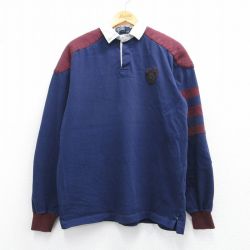 L★古着 ラルフローレン Ralph Lauren 長袖 ブランド ラガー シャツ メンズ 90年代 90s ワンポイントロゴ コットン USA製 紺他 ネイビー 【spe】 25mar21 中古 トップス