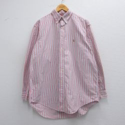 【50%OFF】XL★古着 ラルフローレン Ralph Lauren 長袖 ブランド シャツ メンズ 90年代 90s YARMOUTH コットン ボタンダウン 薄赤他 レッド チェック 25mar21 中古 トップス