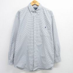 【20%OFF】XL★古着 ラルフローレン Ralph Lauren 長袖 ブランド シャツ メンズ 90年代 90s BIG SHIRT ワンポイントロゴ 大きいサイズ ロング丈 コットン ボタンダウン 白他 ホワイト チェック 【spe】 25mar21 中古 トップス