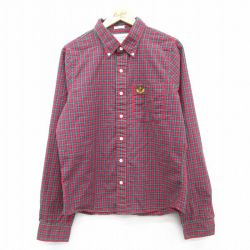 【50%OFF】L★古着 アバクロンビー Abercrombie&fitch 長袖 ブランド シャツ メンズ ワンポイントロゴ コットン ボタンダウン 赤他 レッド チェック 25mar21 中古 トップス