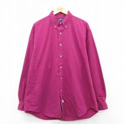 XL★古着 ラルフローレン Ralph Lauren 長袖 ブランド シャツ メンズ 90年代 90s ワンポイントロゴ 大きいサイズ ロング丈 コットン ボタンダウン 紫 パープル 25mar21 中古 トップス
