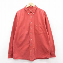 XL★古着 エディーバウアー 長袖 ブランド シャツ メンズ ワンポイントロゴ 大きいサイズ ロング丈 コットン ボタンダウン オレンジ系 25mar21 中古 トップス
