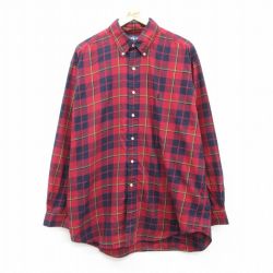 【50%OFF】XL★古着 ラルフローレン Ralph Lauren 長袖 ブランド シャツ メンズ 90年代 90s ワンポイントロゴ BLAKE 大きいサイズ ロング丈 コットン ボタンダウン 赤他 レッド チェック 【spe】 25mar21 中古 トップス