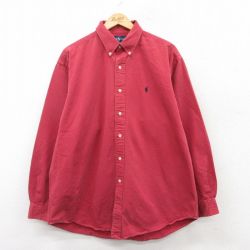 XL★古着 ラルフローレン Ralph Lauren 長袖 ブランド シャツ メンズ 90年代 90s ワンポイントロゴ BLAKE 大きいサイズ コットン ボタンダウン 赤 レッド 25mar21 中古 トップス