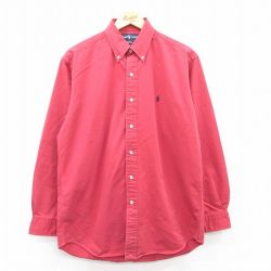 【50%OFF】L★古着 ラルフローレン Ralph Lauren 長袖 ブランド シャツ メンズ 90年代 90s ワンポイントロゴ BLAKE コットン ボタンダウン 赤 レッド 25mar21 中古 トップス