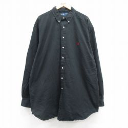 XL★古着 ラルフローレン Ralph Lauren 長袖 ブランド シャツ メンズ 90年代 90s ワンポイントロゴ 大きいサイズ ロング丈 コットン ボタンダウン 黒 ブラック 25mar21 中古 トップス