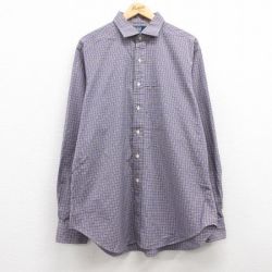 XL★古着 ラルフローレン Ralph Lauren 長袖 ブランド シャツ メンズ 90年代 90s ESTATE 大きいサイズ ロング丈 コットン 紫他 パープル チェック 25mar21 中古 トップス