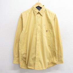 【50%OFF】XL★古着 トミーヒルフィガー TOMMY HILFIGER 長袖 ブランド シャツ メンズ 90年代 90s ワンポイントロゴ コットン ボタンダウン 黄 イエロー 25mar21 中古 トップス