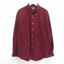 XL★古着 ランズエンド 長袖 ブランド シャツ メンズ 00年代 00s コーデュロイ 大きいサイズ ロング丈 コットン ボタンダウン エンジ系 25mar21 中古 トップス